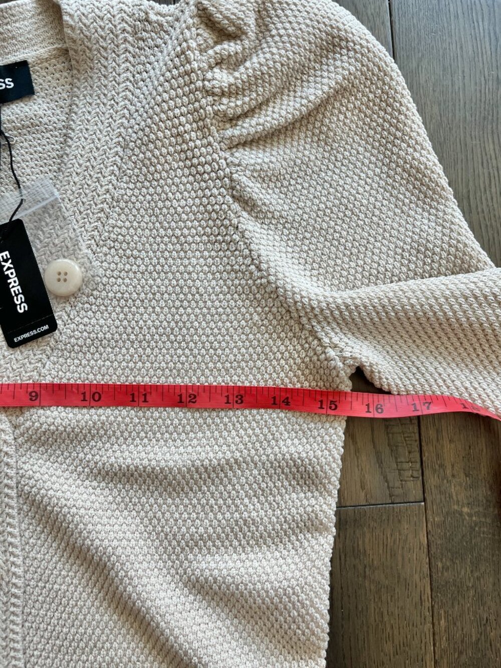 Express Puff Sleeve Knit Cardigan NWT Beige Size XS Sweater - Picture 4 of 6